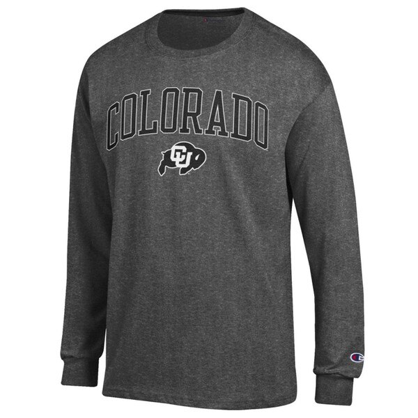 A dark gray crewneck sweatshirt with Colorado written in the front in bold block lettering and a C-U buffalo logo underneath.
